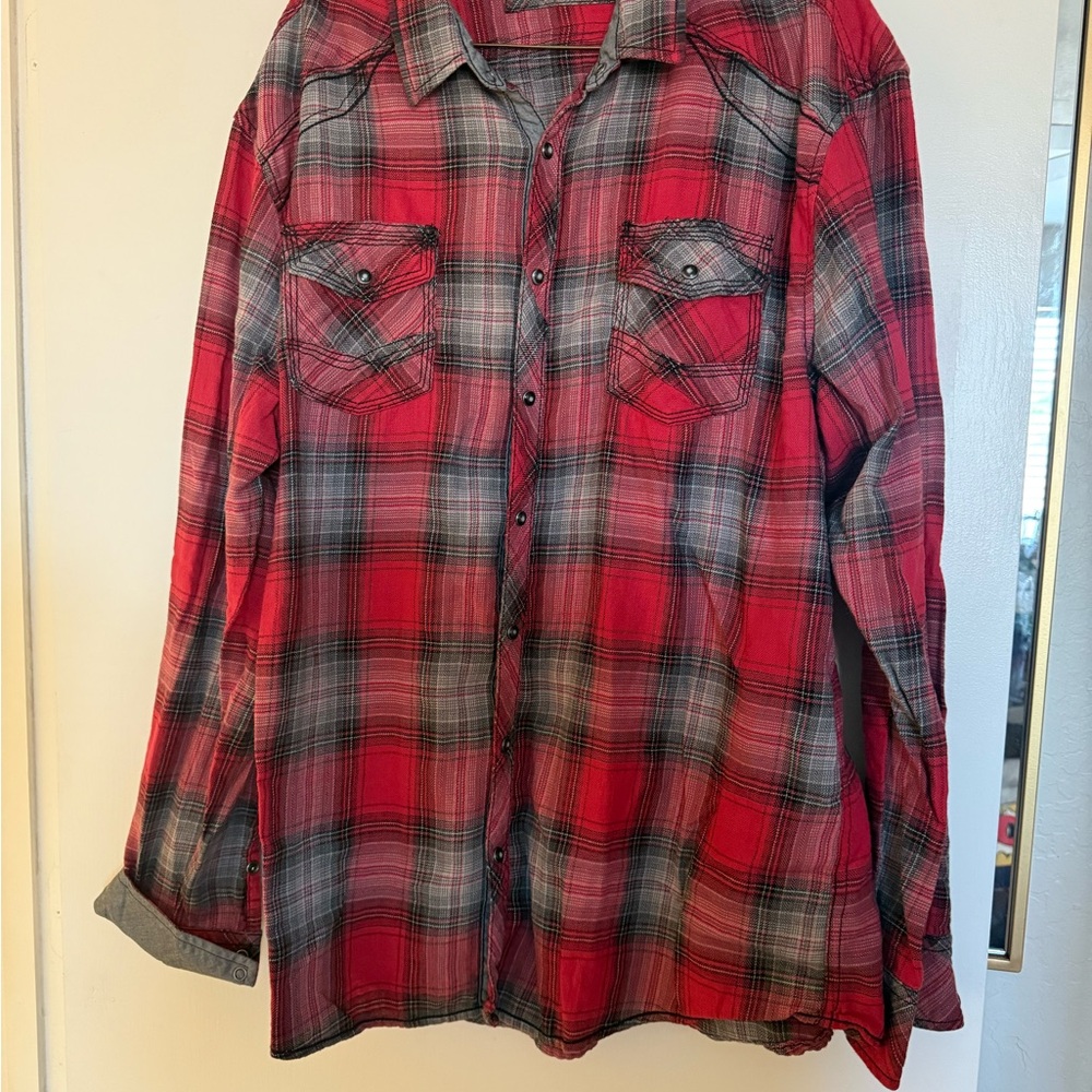 BKE Red and Gray Plaid Men's Shirt